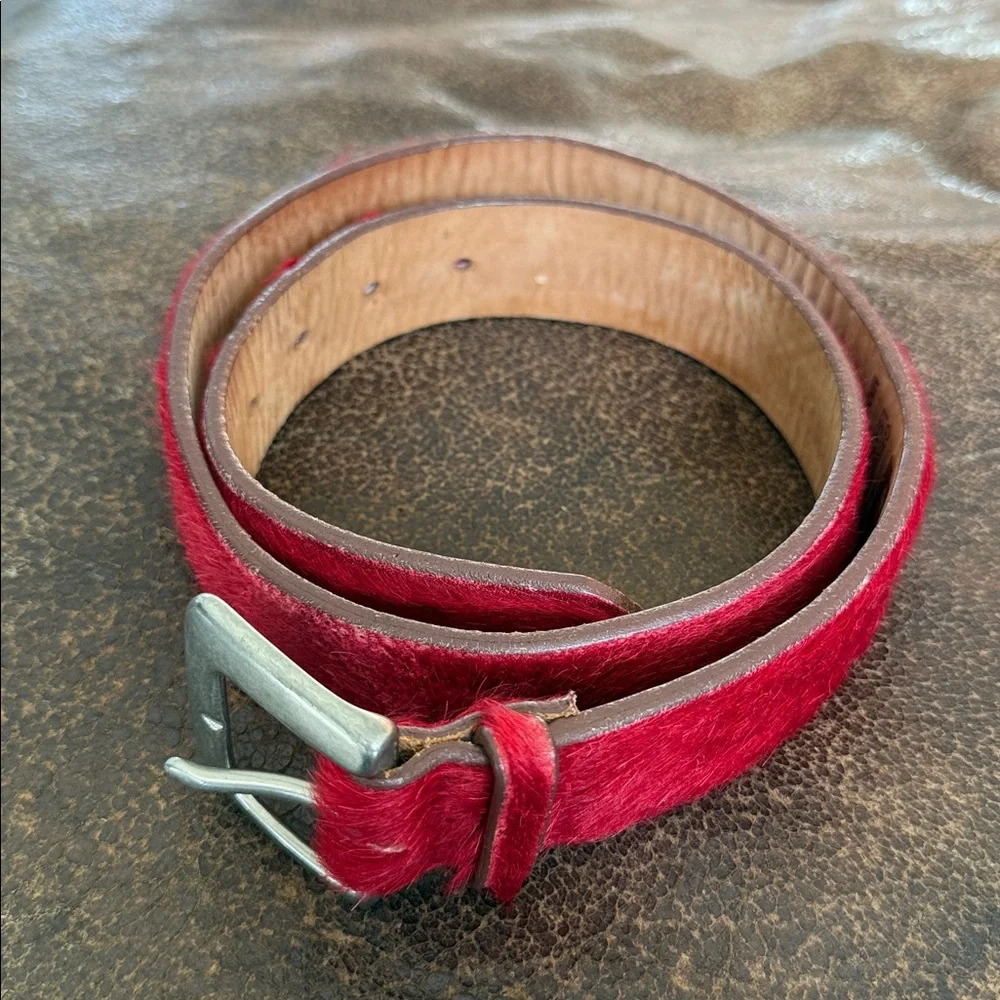 GAP Genuine Leather and fur red Belt silver buckle